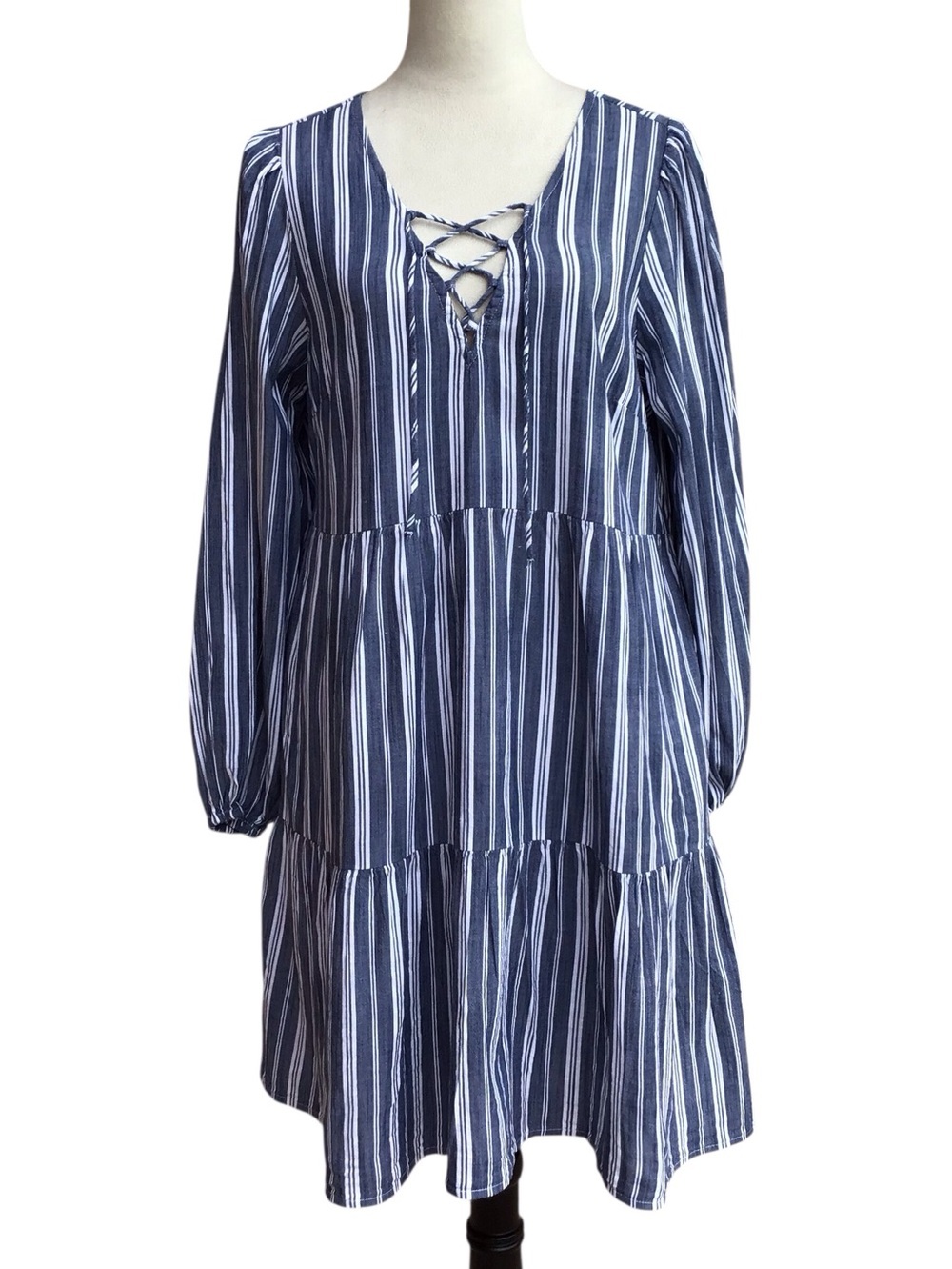 Old Navy Striped Tiered Long Sleeve Dress Size M